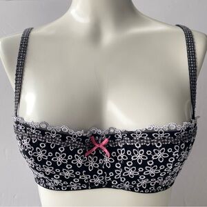 Vintage Chantal Thomass for Victoria’s Secret Black Eyelet Gingham Bra 34C Rare